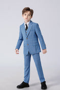 Load image into Gallery viewer, Light Blue Plaid Elegant Formal 5 Piece Boys Suits