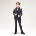 Load image into Gallery viewer, Grey Plaid Elegant 5 Piece Boys Suits