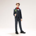 Load image into Gallery viewer, Grey Plaid Elegant 5 Piece Boys Suits