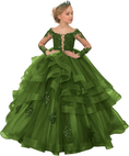 Load image into Gallery viewer, Long Sleeve Flower Girl Dresses Lace Applique Princess Ruffles Tulle Party Gown