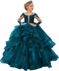 Load image into Gallery viewer, Long Sleeve Flower Girl Dresses Lace Applique Princess Ruffles Tulle Party Gown