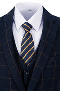 Cargar la imagen en la vista de la galería, Blue Men's 3 Piece Set for Party, Wedding and Business ( Orange Plaid )