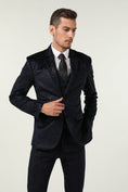 Load image into Gallery viewer, Black Navy Velvet 3 Piece Men's Formal Suits