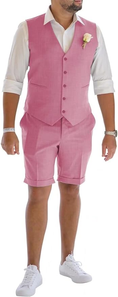 Load image into Gallery viewer, Men's Linen Summer Suits 2 Piece Causal Suits Vest and Shorts Tailored Fit 2025