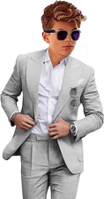Load image into Gallery viewer, Summer Casual Linen peaked lapel 2 Piece Boys Suit