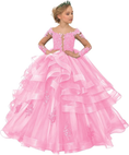 Load image into Gallery viewer, Long Sleeve Flower Girl Dresses Lace Applique Princess Ruffles Tulle Party Gown
