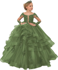Load image into Gallery viewer, Long Sleeve Flower Girl Dresses Lace Applique Princess Ruffles Tulle Party Gown