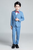 Load image into Gallery viewer, Light Blue Plaid Elegant Formal 5 Piece Boys Suits
