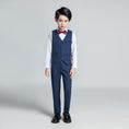 Load image into Gallery viewer, Navy Plaid Elegant 5 Piece Boys Suits