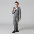 Load image into Gallery viewer, Grey Plaid Elegant Formal 5 Piece Boys Suits