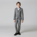 Load image into Gallery viewer, Grey Plaid Elegant Formal 5 Piece Boys Suits