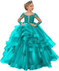 Load image into Gallery viewer, Long Sleeve Flower Girl Dresses Lace Applique Princess Ruffles Tulle Party Gown