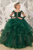 Load image into Gallery viewer, Long Sleeve Flower Girl Dresses Lace Applique Princess Ruffles Tulle Party Gown
