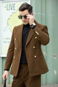 Load image into Gallery viewer, Double Breasted Peak Lapel Corduroy Suit 2 Pieces Men's Suits Jacket+Pants 2765
