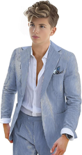 Load image into Gallery viewer, Boys Seersucker Suit 2 Piece Tuxedo for Boys Striped Blazer Pants