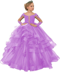 Load image into Gallery viewer, Long Sleeve Flower Girl Dresses Lace Applique Princess Ruffles Tulle Party Gown