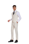 Load image into Gallery viewer, Beige Grey Retro Linen Beach Wedding Summer 3 Pieces Men Suits