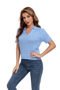 Charger l'image dans la visionneuse de la galerie, Blue Short Sleeve Collared Sweater