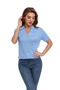 Charger l'image dans la visionneuse de la galerie, Blue Short Sleeve Collared Sweater