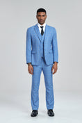 Load image into Gallery viewer, Grey Navy Light Blue Plaid Men's 3 Piece Suits