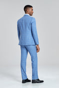 Load image into Gallery viewer, Grey Navy Light Blue Plaid Men's 3 Piece Suits