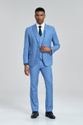 Load image into Gallery viewer, Grey Navy Light Blue Plaid Men's 3 Piece Suits