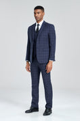 Load image into Gallery viewer, Grey Navy Light Blue Plaid Men's 3 Piece Suits
