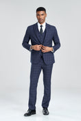 Load image into Gallery viewer, Grey Navy Light Blue Plaid Men's 3 Piece Suits