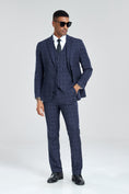 Load image into Gallery viewer, Grey Navy Light Blue Plaid Men's 3 Piece Suits