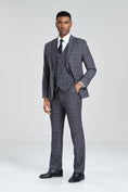 Load image into Gallery viewer, Grey Navy Light Blue Plaid Men's 3 Piece Suits
