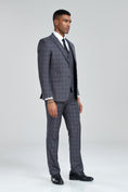 Load image into Gallery viewer, Grey Navy Light Blue Plaid Men's 3 Piece Suits
