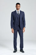 Load image into Gallery viewer, Grey Navy Light Blue Plaid Men's 3 Piece Suits