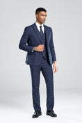 Load image into Gallery viewer, Grey Navy Light Blue Plaid Men's 3 Piece Suits