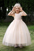 Cargar la imagen en la vista de la galería, Satin Girl Dress with Pearl Tulle Cape Flower Girl Dresses for Wedding