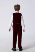 Cargar la imagen en la vista de la galería, Burgundy Velvet 5 Piece Boy's Formal Boys Suits