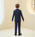 Load image into Gallery viewer, Navy Plaid Elegant Formal 5 Piece Boys Suits
