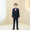 Load image into Gallery viewer, Navy Plaid Elegant 5 Piece Boys Suits