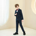Load image into Gallery viewer, Navy Plaid Elegant 5 Piece Boys Suits