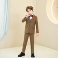 Charger l'image dans la visionneuse de la galerie, Dark Khaki Plaid Elegant 5 Piece Boys Suits