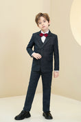 Load image into Gallery viewer, Navy Plaid Elegant 5 Piece Boys Suits