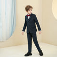 Load image into Gallery viewer, Navy Plaid Elegant 5 Piece Boys Suits