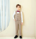 Gallery viewerに画像を読み込む, Khaki Striped Modern 4 Piece Boy's Formal Suits