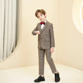 Load image into Gallery viewer, Khaki Plaid Elegant 5 Piece Boys Suits
