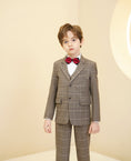 Load image into Gallery viewer, Khaki Plaid Elegant 5 Piece Boys Suits