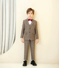 Load image into Gallery viewer, Khaki Plaid Elegant 5 Piece Boys Suits