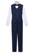 Load image into Gallery viewer, Blue Plaid Elegant Formal 4 Piece Boy's Formal Suits With Vest+Pants+Shirt+Tie