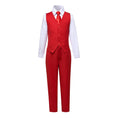 Cargar la imagen en la vista de la galería, Red Formal Classic 4 Piece Boy's Formal Suits With Vest+Pants+Shirt+Tie