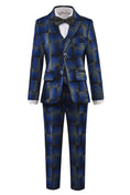 Cargar la imagen en la vista de la galería, Blue Unique Patterned Banquet 5 Piece Boys Suits