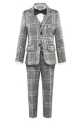 Load image into Gallery viewer, Grey and White Plaid Elegant Formal 5 Piece Boys Suits