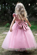 Cargar la imagen en la vista de la galería, Satin Girl Dress with Pearl Tulle Cape Flower Girl Dresses for Wedding